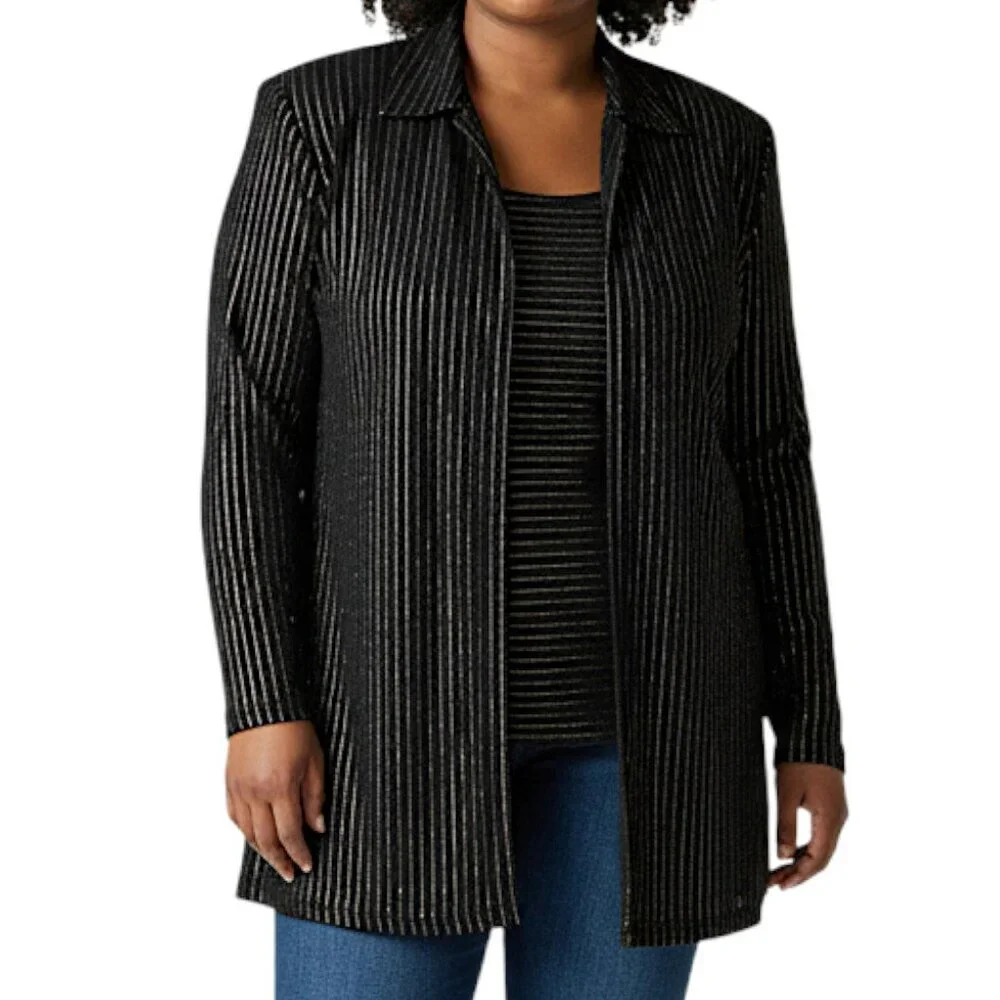 Le Bos Black and Gold Metallic Stripe Blazer and Tank Set Women's Size 16W